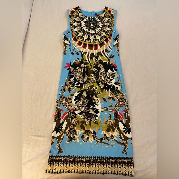 ROBERTO CAVALLI Blue Printed Rear Zip Sheath Dress (3) - Picture 4 of 10